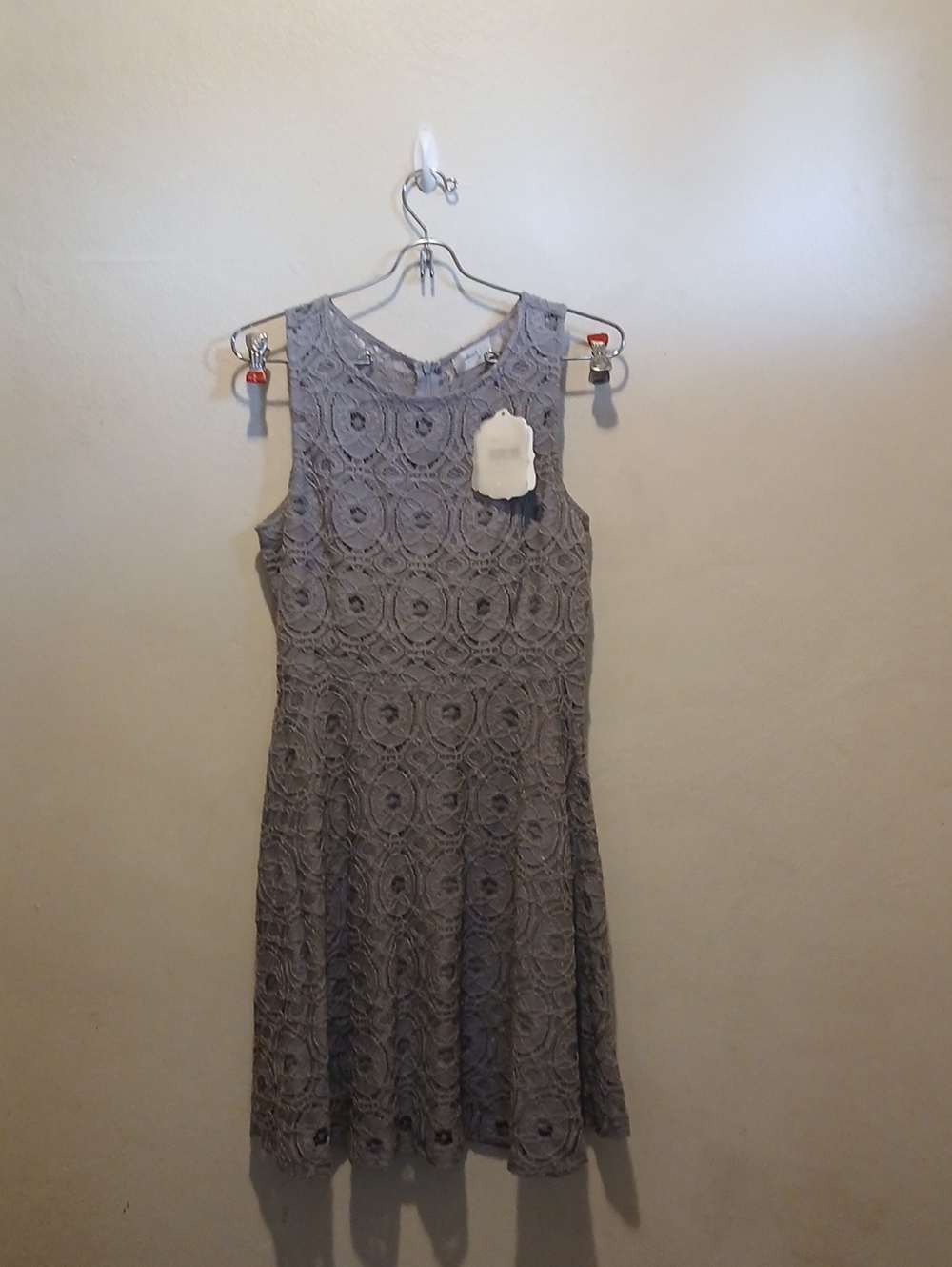 Altar'd State Gray Sleeveless Lace Midi Dress